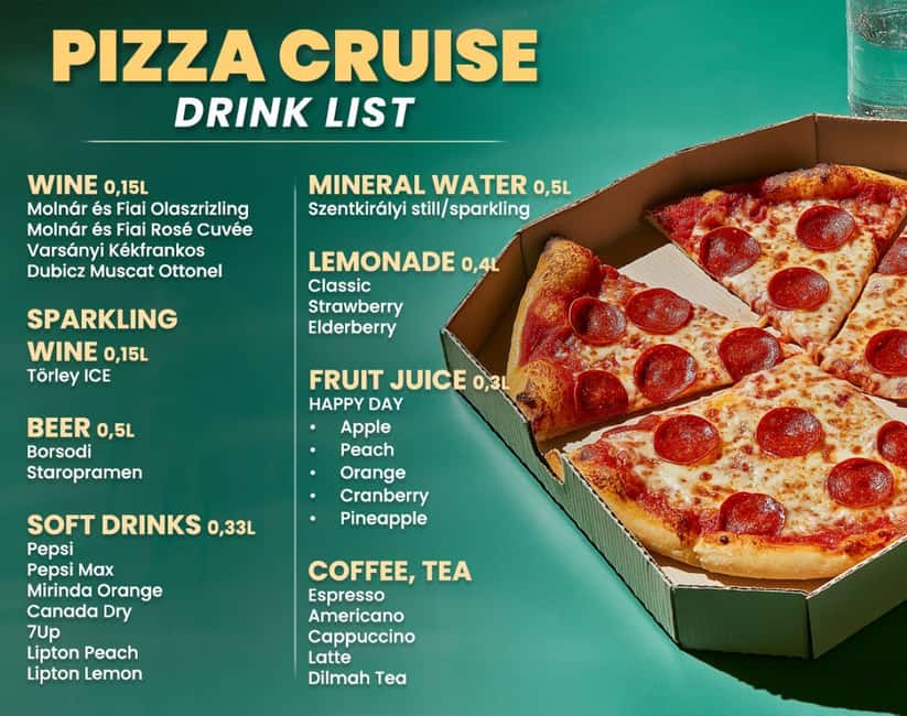 Budapest: Pizza Cruise - Pizza and your one included drink: what the onboard meal really looks like