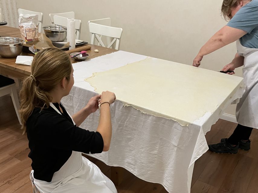 Stretched Strudel Making Class with 2 Different Fillings - Stretching the dough: where the magic happens